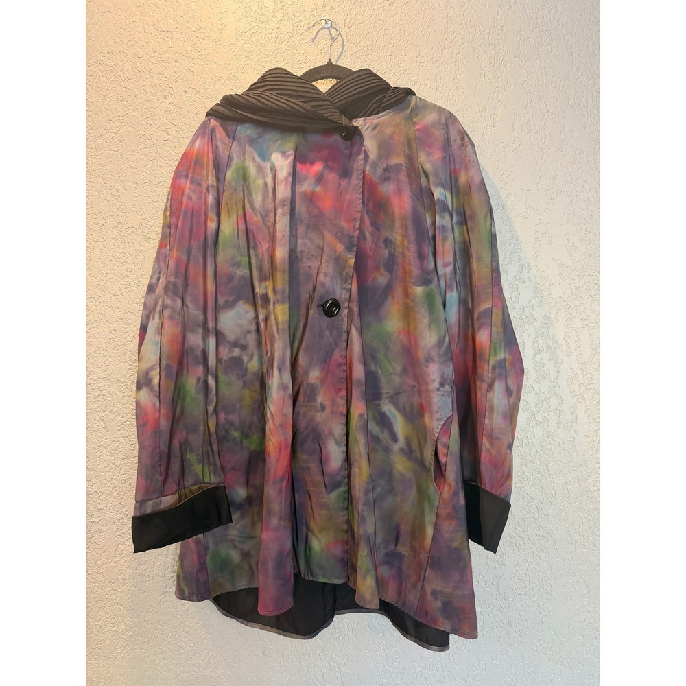 Janska Watercolor Tie Dye Jacket XL Multi Color Pleated Collar Made in USA